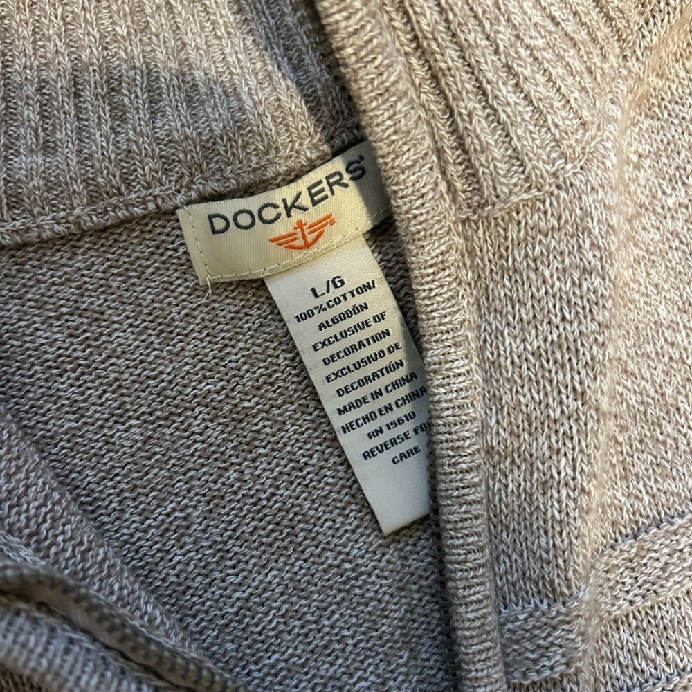 Dockers Tan Quarter Zip-Up Pullover Sweater Men’s Size Large Cotton - Picture 5 of 8